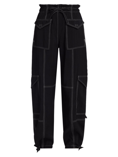 Shop Ganni Women's High Waist Straight Fit Cargo Pants In Black