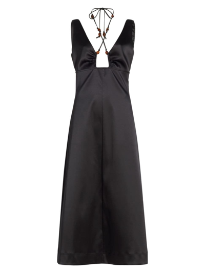 Shop Ganni Women's Satin Halter Dress In Black