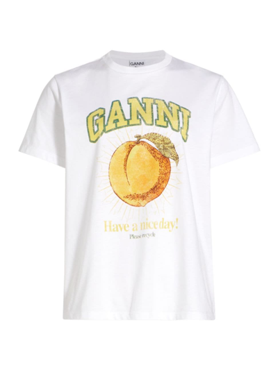 Shop Ganni Women's Graphic Cotton T-shirt In Bright White