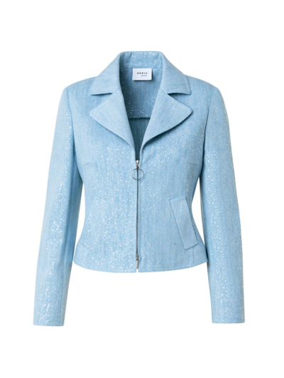 Shop Akris Punto Women's Sprinkle Denim Moto Jacket In Pale Blue Denim