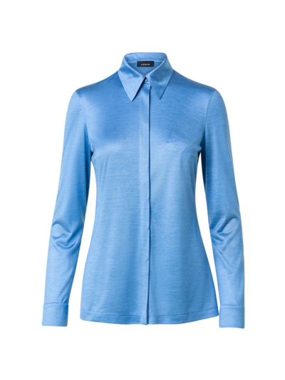 Shop Akris Women's Silk Jersey Button-up Shirt In Light Denim