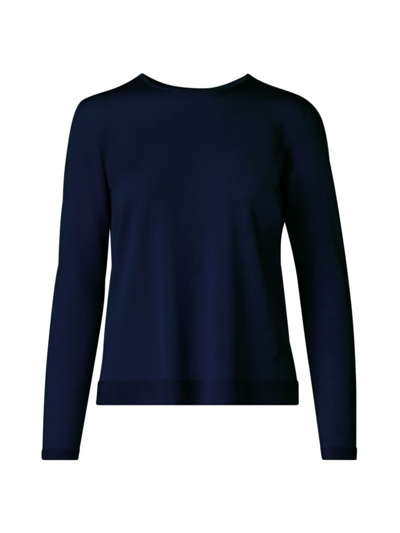Shop Akris Women's Fine Gauge Cashmere-silk Sweater In Navy