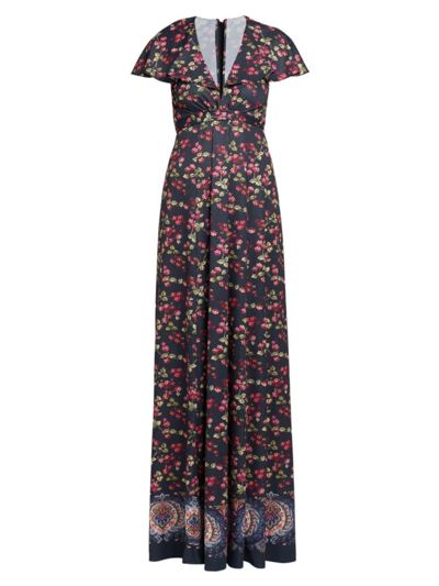 Shop Etro Women's Berry Print Flutter Gown In Navy