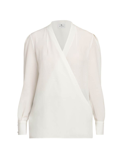 Shop Etro Women's Silk Chiffon Wrap Top In White