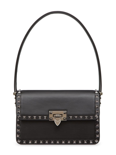 Shop Valentino Women's Rockstud23 Smooth Calfskin Shoulder Bag In Black