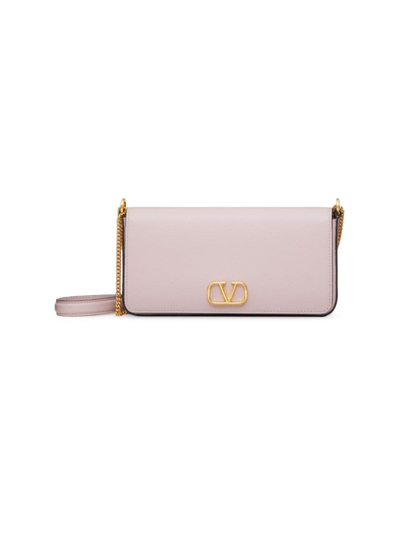Shop Valentino Women's Vlogo Signature Grainy Calfskin Pouch With Chain In Water Lilac