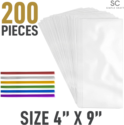 Zulay Kitchen 200 Pack Candy Treat Cellophane Bags - 4x9 Thick Plastic Candy Bags With Ties For Goodie Bags In Multi