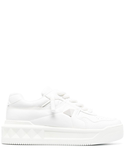 Shop Valentino One Stud Xl Leather Sneakers In White