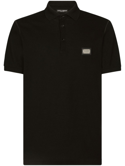 Shop Dolce & Gabbana Logo Cotton Polo Shirt In Black