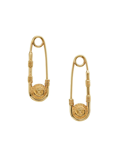 Shop Versace Women's Goldtone Medusa Safety Pin Earrings