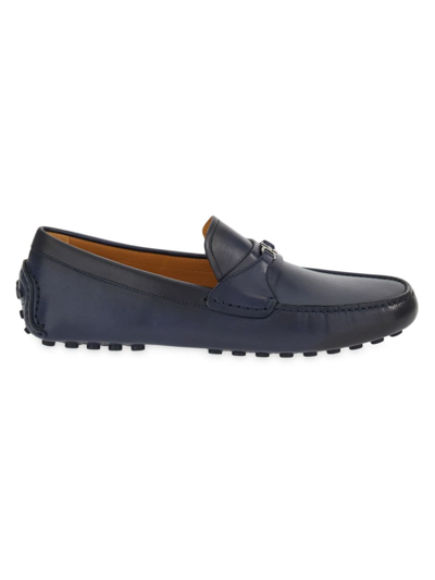 Shop Ferragamo Men's Florin Leather Loafers In Blue Marine