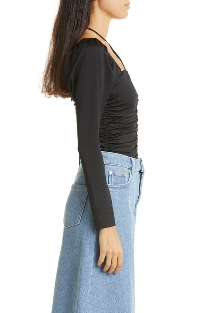 Shop Ganni Ruched Jersey Top In Black