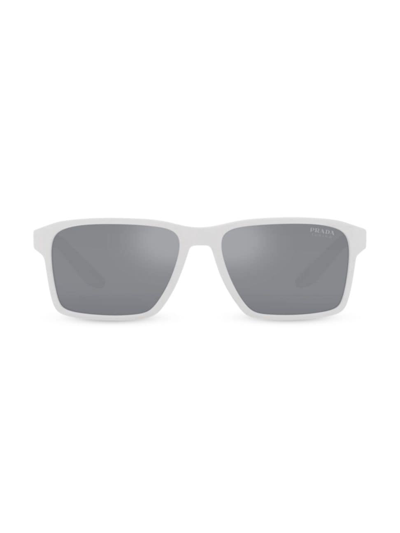 Shop Prada Men's 58mm Rectangular Sunglasses In Natural White