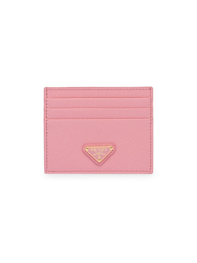 Shop Prada Women's Saffiano Leather Card Holder In Pink