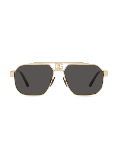 Shop Dolce & Gabbana Men's 59mm Aviator Sunglasses In Gold