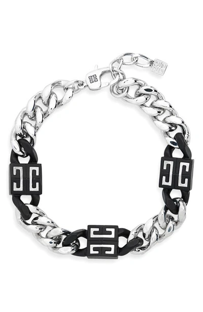 Shop Givenchy 4g Station Bracelet In Black/ Silvery
