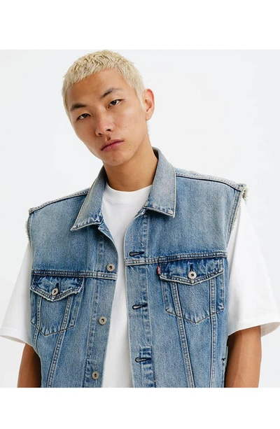 Levi's Hybrid Hoodie Trucker Jacket In Kentucky Blue Vest