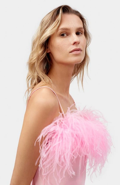 Shop Sleeper Boheme Feather Trim Satin Nightgown In Pink