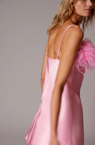 Shop Sleeper Boheme Feather Trim Satin Nightgown In Pink