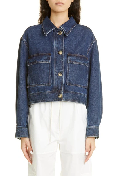 Shop Totême Crop Organic Cotton Denim Jacket In Dark Blue