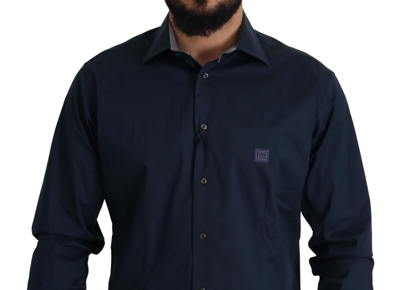 Shop Roberto Cavalli Navy Blue Cotton Dress Formal Men's Shirt