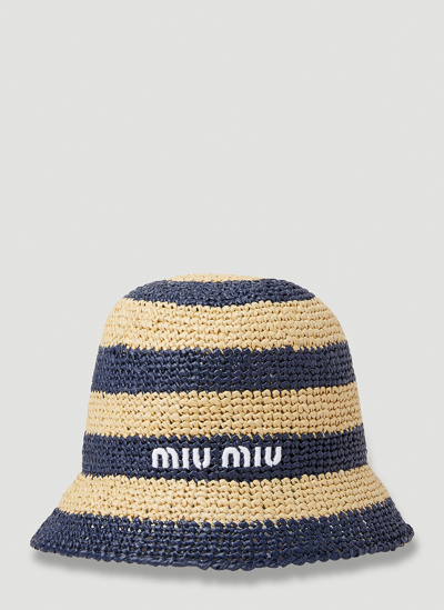 Shop Miu Miu Logo Embroidered Crochet Bucket Hat In Blue