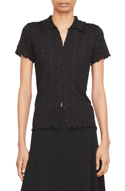 Shop Vince Puckered Button-up Shirt In Black