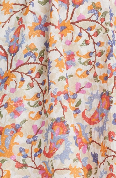 Shop Isabel Marant Étoile Anka Floral Print Smocked Tiered Minidress In Ecru/ Orange