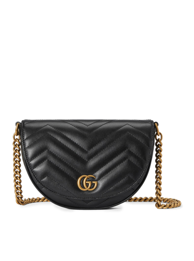 Shop Gucci Gg Marmont Mini Bag In Matelassé Leather With Chain In Black