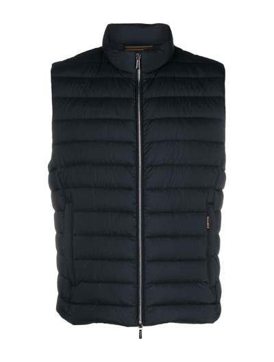 Shop Moorer Quilted Zipped Gilet In Blue
