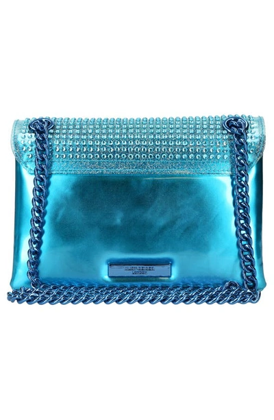Kurt Geiger Mini Metallic Leather Kensington Crossbody In Medium Blue