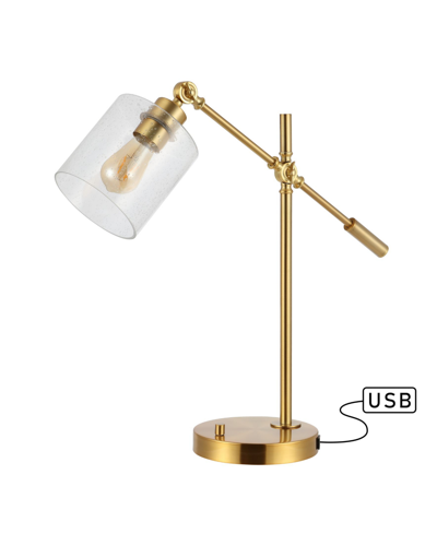 Shop Jonathan Y Kathryn Classic Glass Adjustable Head Modern Usb Charging Led Task Lamp In Gold