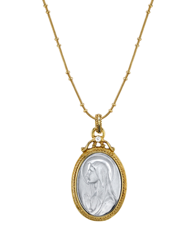 Shop Symbols Of Faith 14k Gold-dipped Silver-tone Crystal Virgin Mary Medallion Necklace 20" In Gray