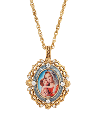 Shop Symbols Of Faith 14k Gold-dipped Crystal Blue Enamel Mary And Child Pendant Necklace