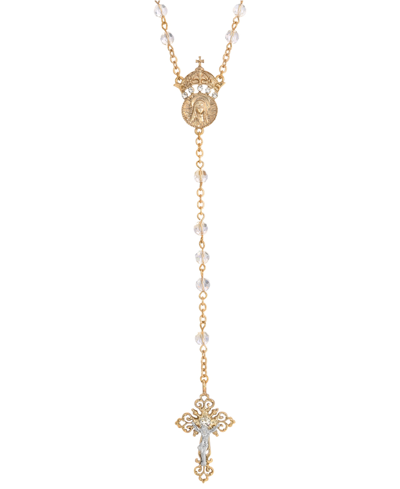 Shop Symbols Of Faith 14k Gold-dipped Crystal Two Rings And Cross Medallion Wedding Rosary