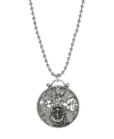 Shop Symbols Of Faith Pewter Christian Medallion With Cross Anchor Dove Necklace In Silver