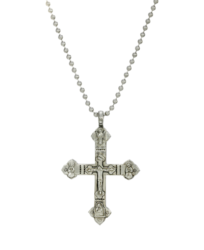 Shop Symbols Of Faith Men's Pewter Large Crucifix Necklace In Silver