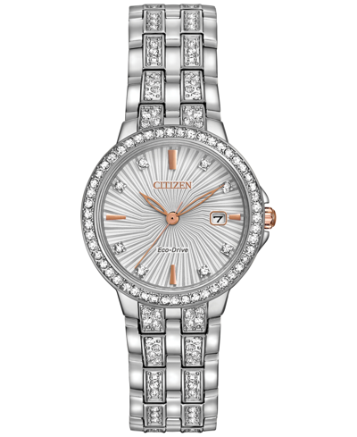 Shop Citizen Women's Eco-drive Crystal Accent Stainless Steel Bracelet Watch 28mm Ew2340-58a In White
