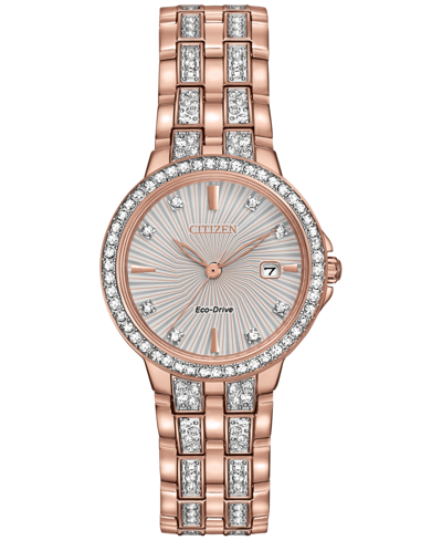 Shop Citizen Women's Eco-drive Crystal Accent Rose Gold-tone Stainless Steel Bracelet Watch 28mm Ew2348-56a In White