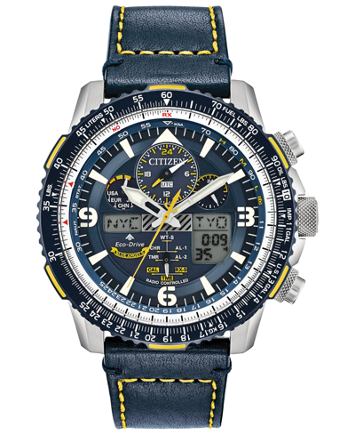 Shop Citizen Eco-drive Men's Analog-digital Chronograph Promaster Blue Angels Skyhawk A-t Blue Leather Strap Watc In White