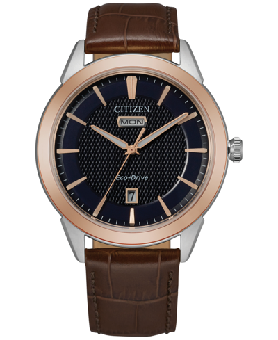 Shop Citizen Eco-drive Men's Corso Brown Leather Strap Watch 40mm In Gold