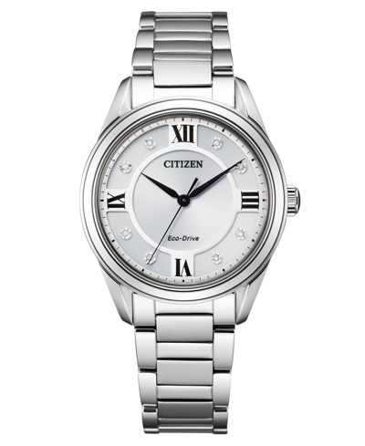 Shop Citizen Eco-drive Women's Arezzo Diamond-accent Stainless Steel Bracelet Watch 32mm In Silver