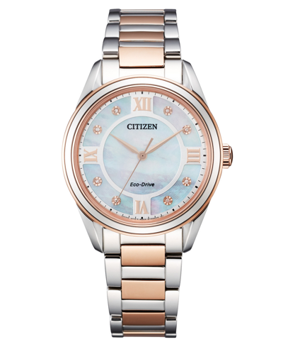 Shop Citizen Eco-drive Women's Arezzo Diamond-accent Two-tone Stainless Steel Bracelet Watch 32mm