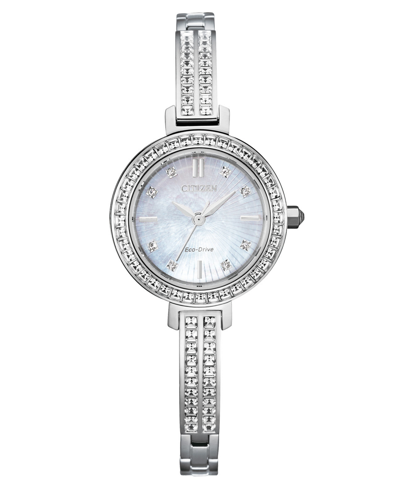 Shop Citizen Eco-drive Women's Stainless Steel & Crystal Bangle Bracelet Watch 25mm In Silver