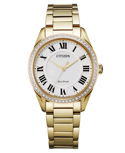 Shop Citizen Eco-drive Women's Arezzo Diamond Gold-tone Stainless Steel Bracelet Watch 32mm