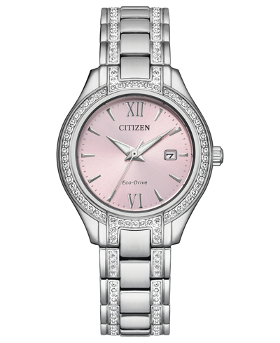 Shop Citizen Eco-drive Women's Silhouette Crystal Stainless Steel Bracelet Watch 30mm In Silver
