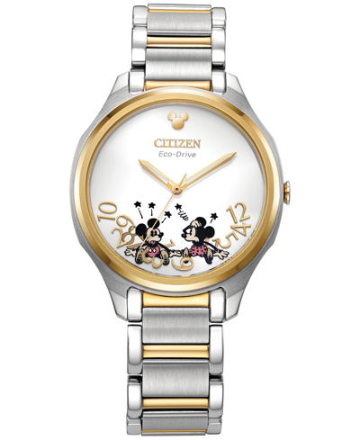 Shop Citizen Disney By  Falling Mickey & Minnie Two-tone Stainless Steel Bracelet Watch 35mm