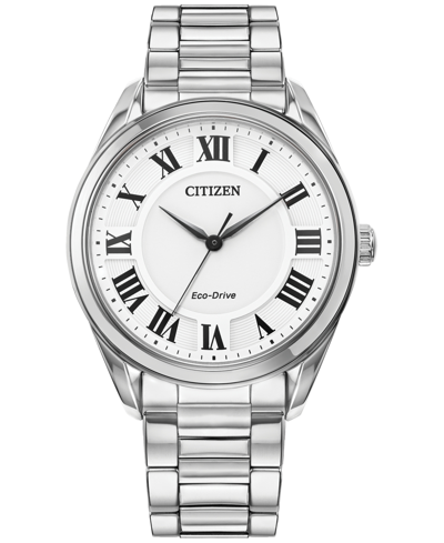 Shop Citizen Eco-drive Women's Arezzo Stainless Steel Bracelet Watch 35mm In Silver