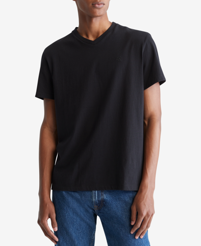 Shop Calvin Klein Men's Smooth Cotton Solid V-neck T-shirt In Black