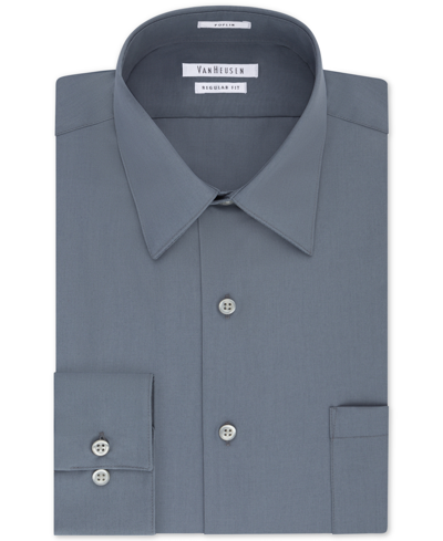 Shop Van Heusen Men's Classic-fit Point Collar Poplin Dress Shirt In Gray